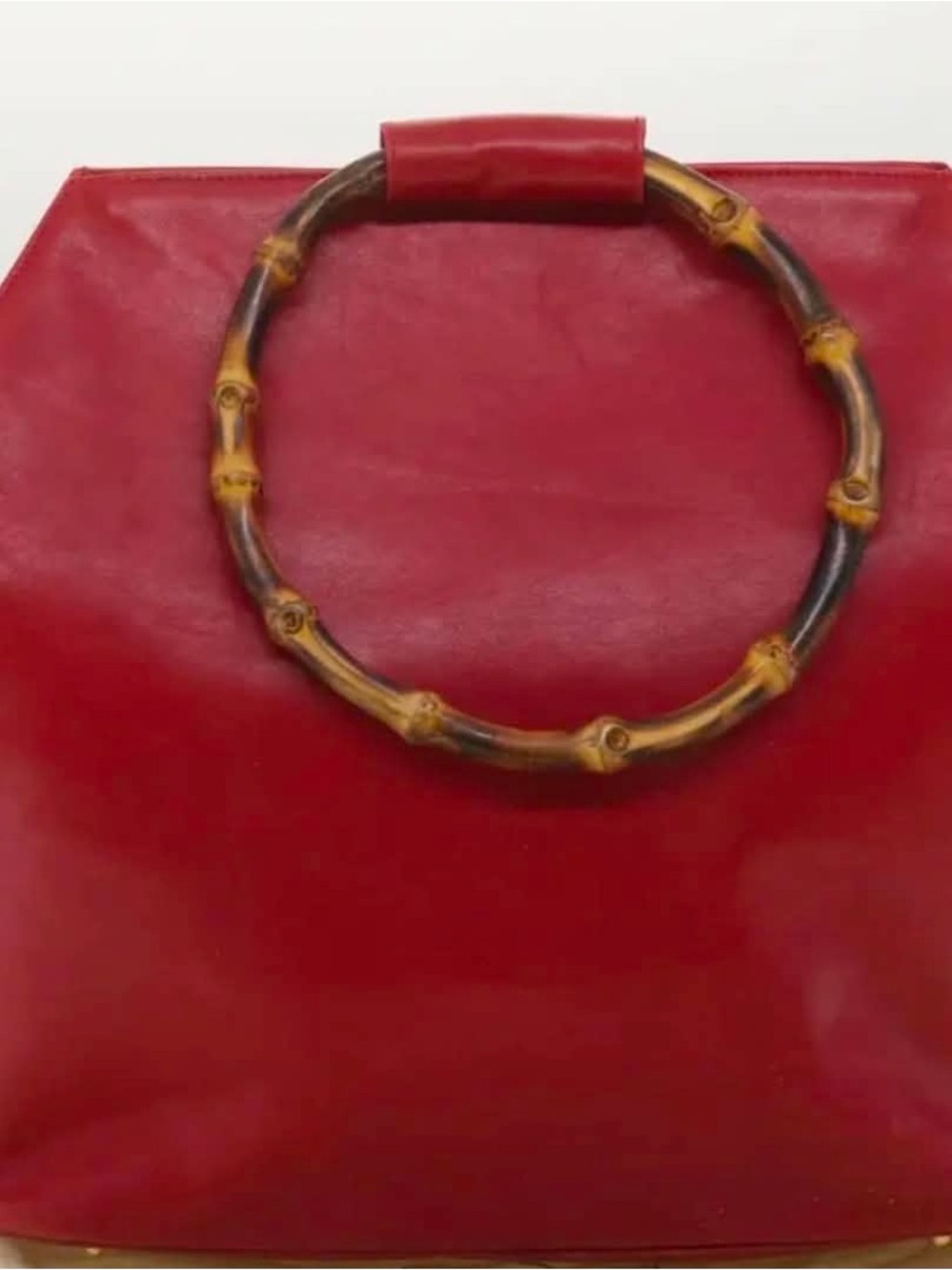 Gucci Red Leather Tote with Bamboo Handle